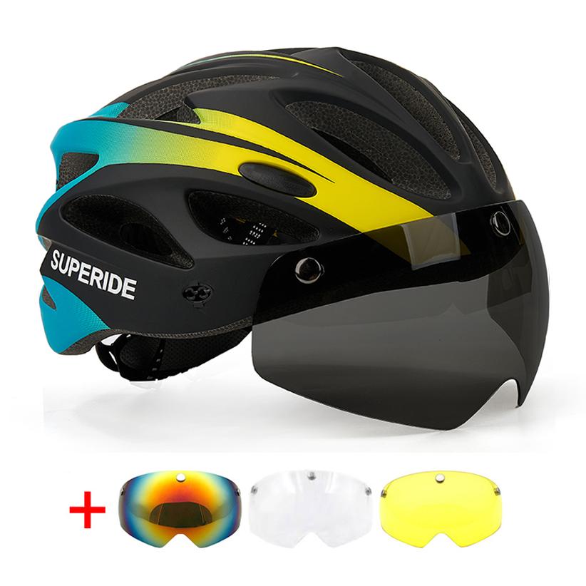 Casco de Bicicleta de Carretera Recargable Superide para Hombres y Mujeres Casco de Ciclismo con Visera y Luz Trasera Casco Deportivo para Bicicleta de Montaña MTB con Gafas