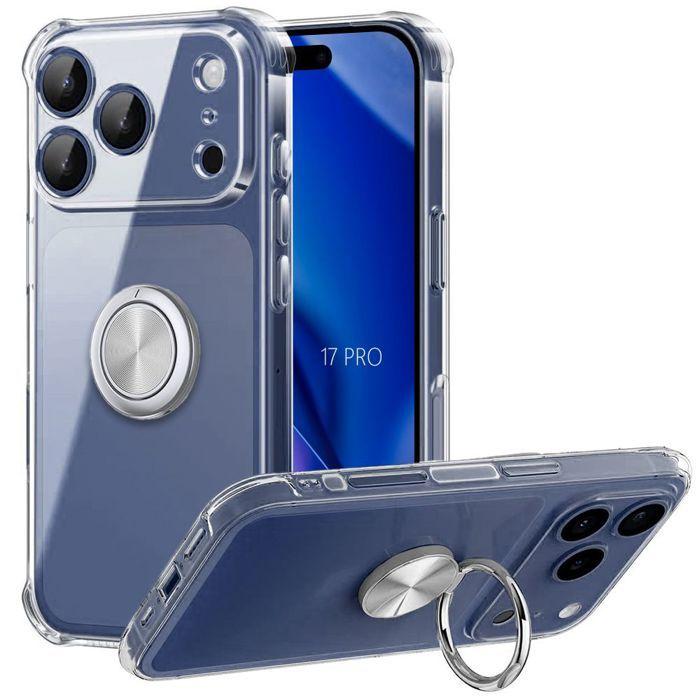 Handyhülle - BOOLING - iPhone 17 Pro - Stoßfestes Silikon - Drehbarer Ring - Transparent