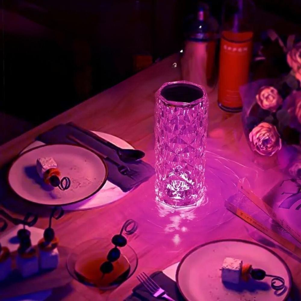 LED crystal touch night lamp for desk, diamond, rose colored, remote control