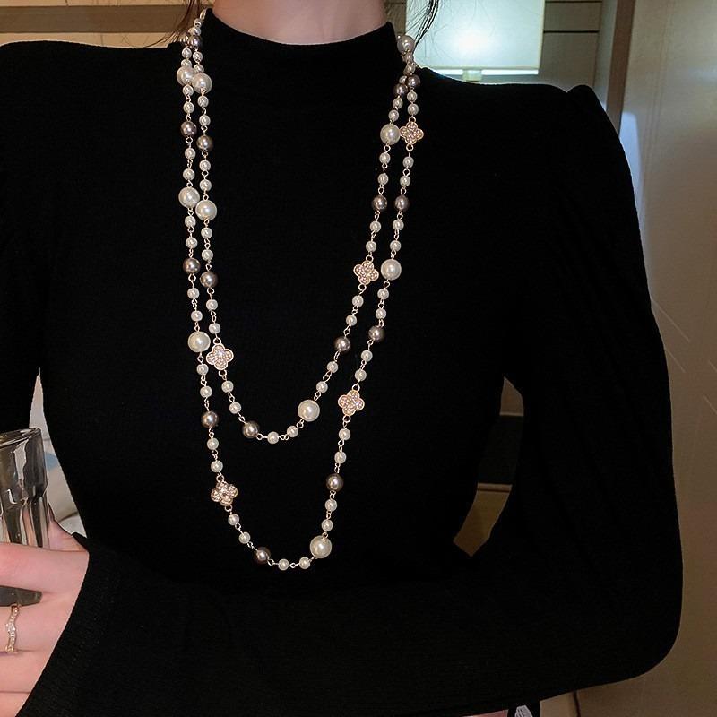 French Geometric Round Pearl Beaded Necklace Fashion Simple Court Style Necklace Light Luxury Premium Sweater Chain Women
