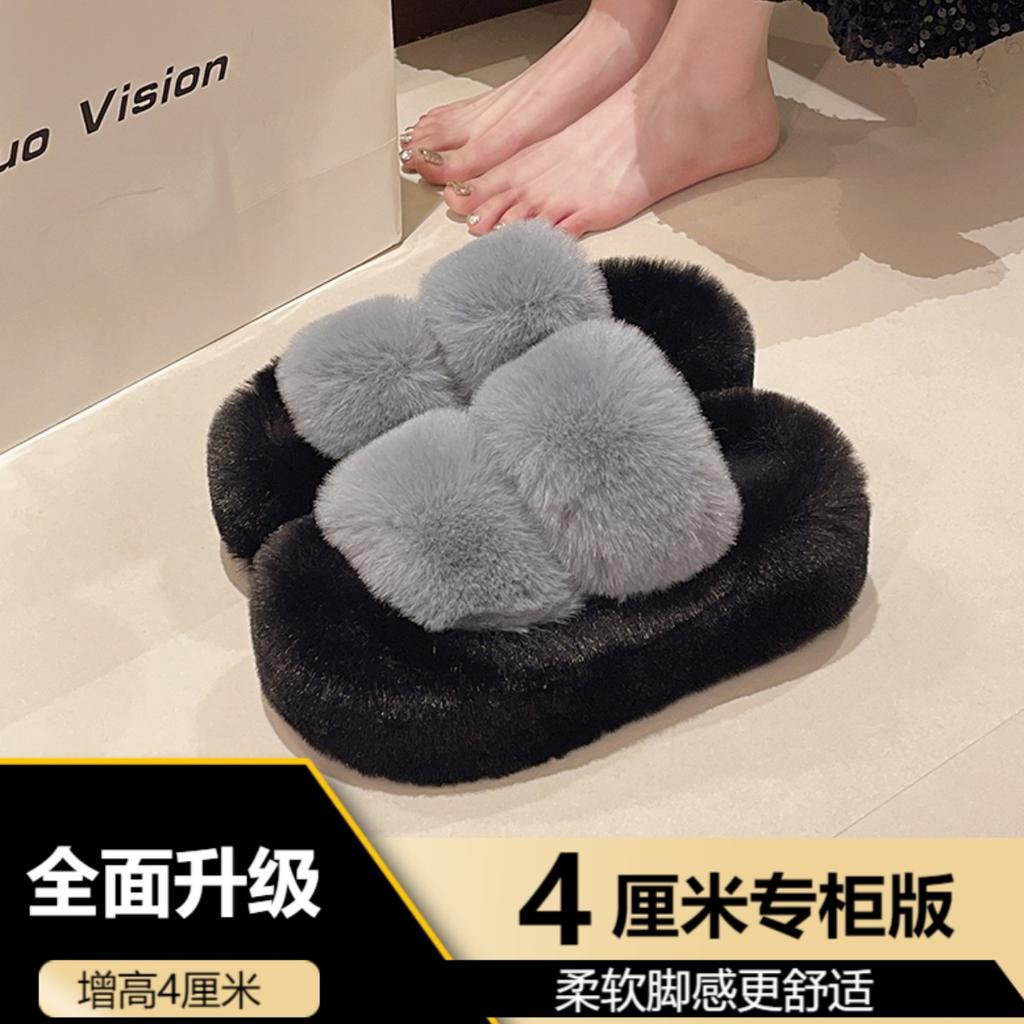 Open Toe Fluffy Slippers Indoor Warm Fur Female Slides Fashion Plush Women House Shoes Women Winter Fuzzy Slippers