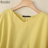 ZANZEA Damen Sommer V-Ausschnitt Unifarben 3/4 Ärmel Lässige Bluse