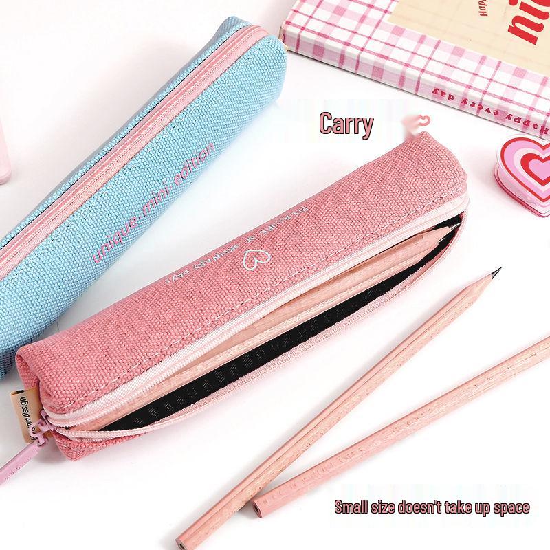 Compact Canvas Pencil Case for Girls - Small Capacity, Simple Design for Elementary and Middle School