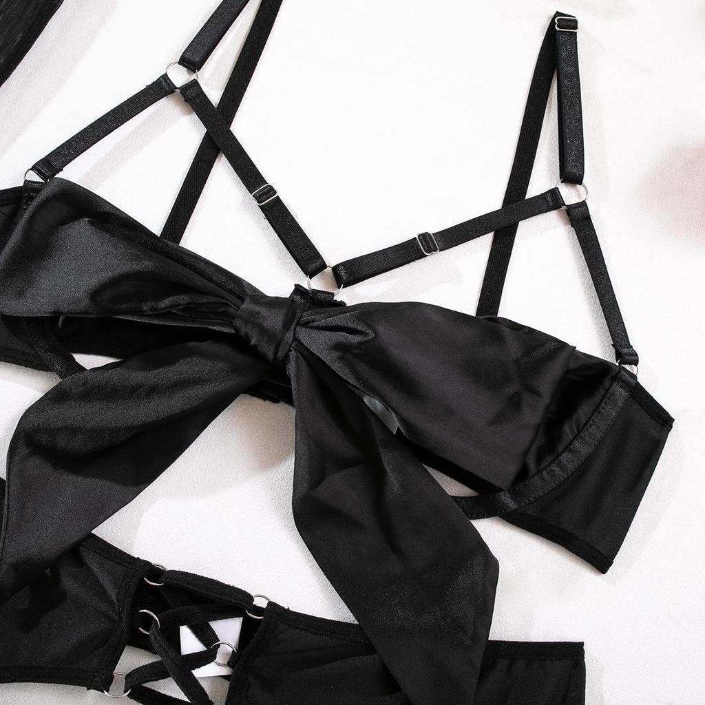 Sexy Bondage Hollow Belt Long Gloves & Chest Straps Lingerie Set