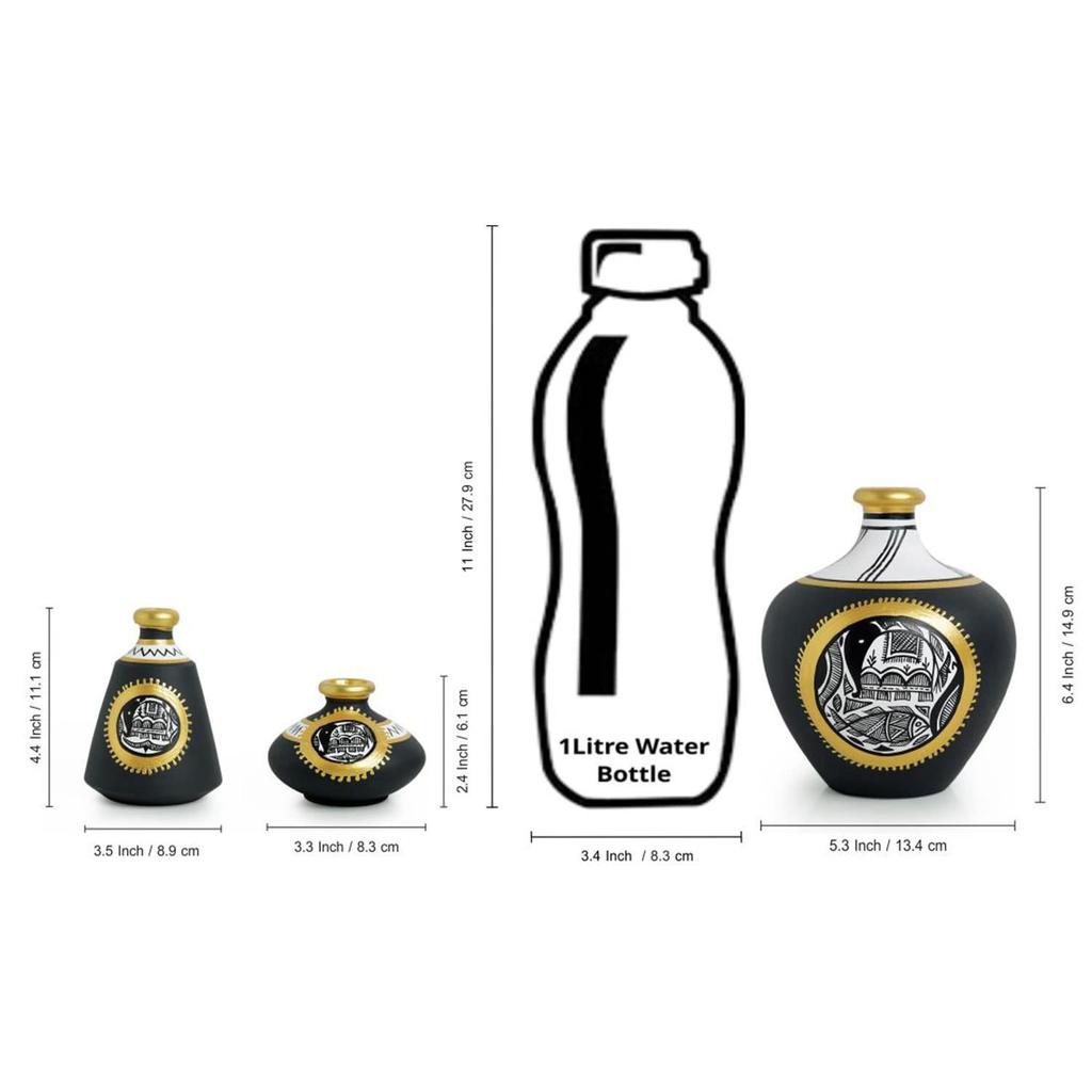 Terracotta Pots Flower Vases for Living Room Terracotta Decorative for Home & Decorative Vase for Home Decor ( Jet Black, Golden & White)