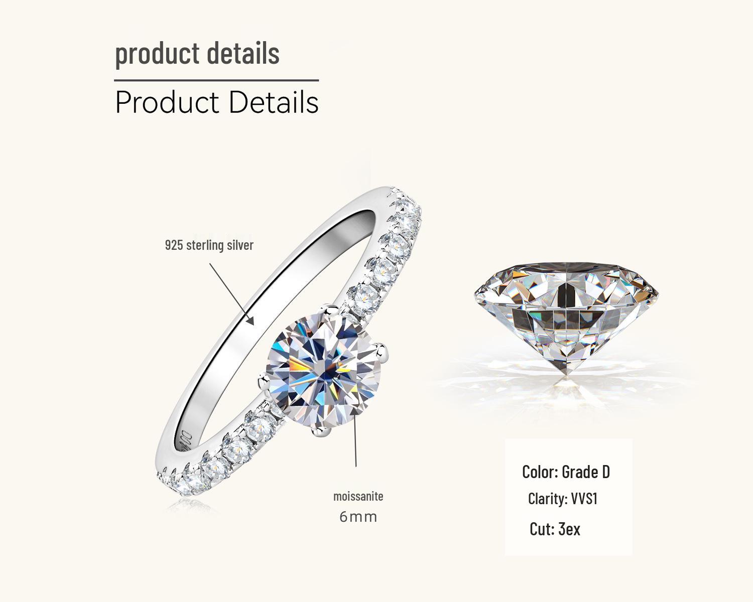 

Trendy D Color Moissanite Ring for Women, Unique Non-fading S925 Sterling Silver Wedding Band US 4
