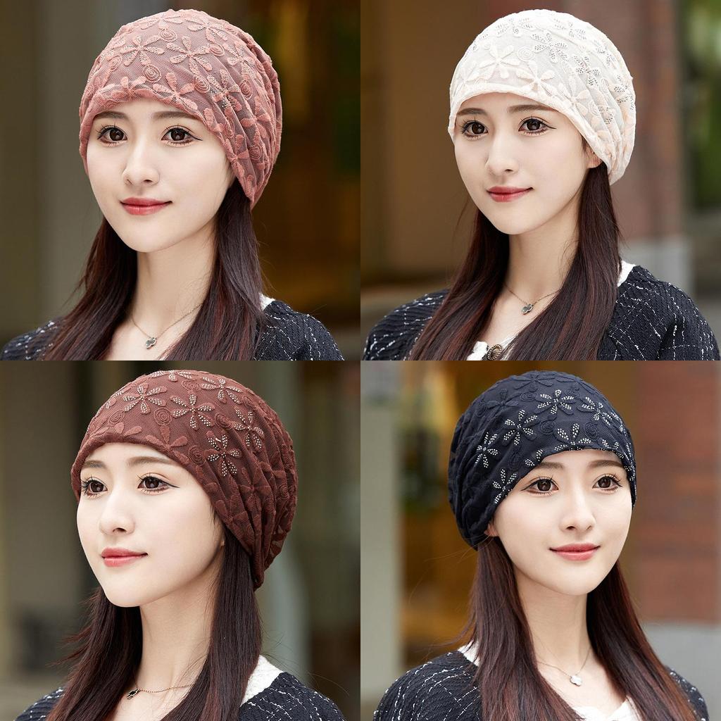 Summer Ladies Loose Fit Floral Pattern Cotton Polyester Hat With Waterdiamond Embellishments