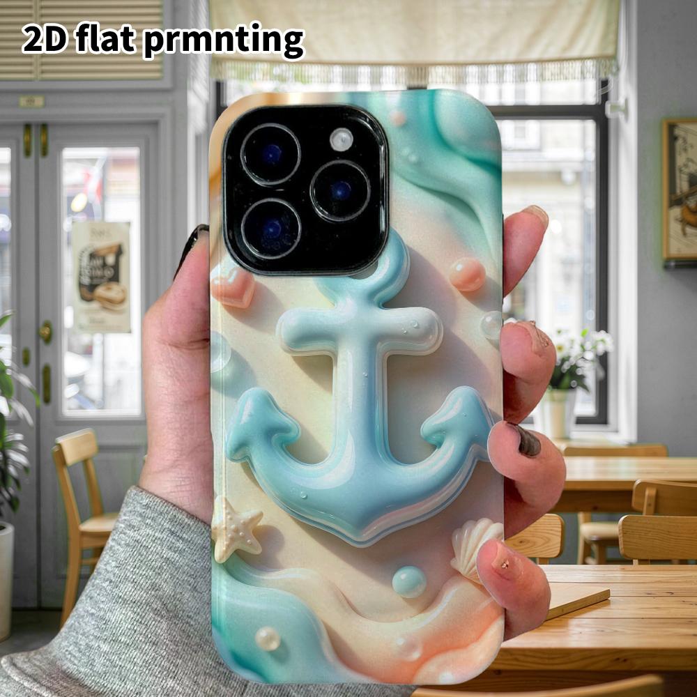 Phone Case: 2D flat design suitable for iPhone 18 17 16 15 14 13 Pro protective case, ocean anchor, perfect Christmas and Halloween holiday gift