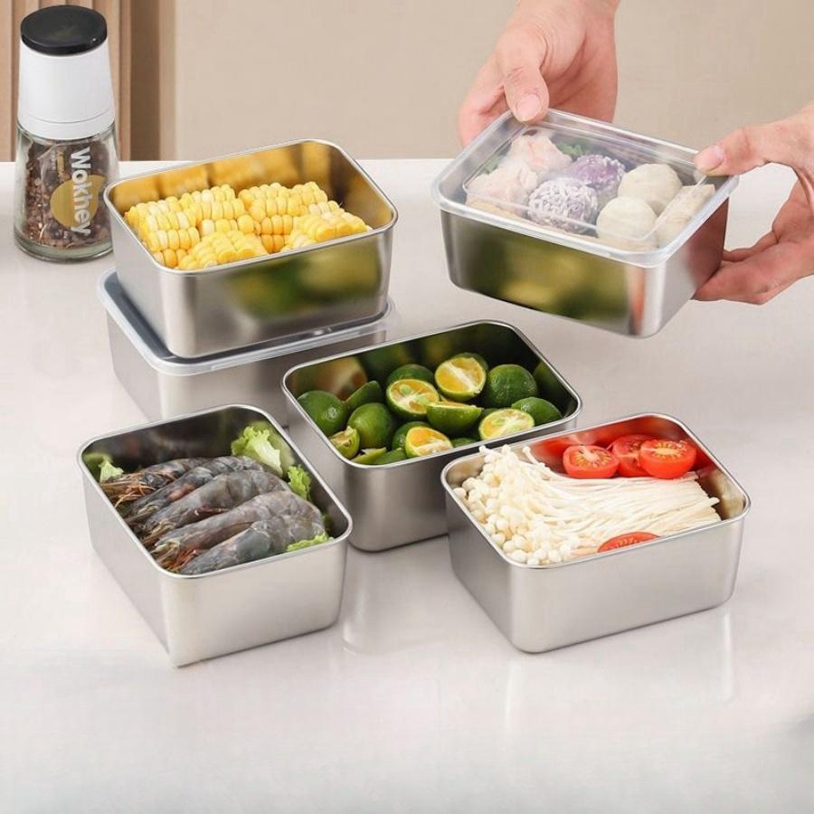 Stainless Steel  Fresh-keeping Storage Lunch Box Square Small Food Repackaging Box Dish Basin Outdoor Picnic Box