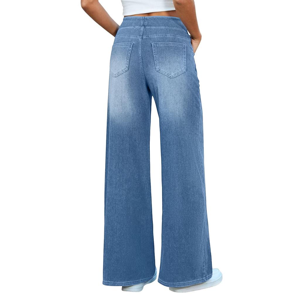 Women Wide Leg Relaxed Fit Denim Trousers Casual High Waisted Straight Pants Jeans