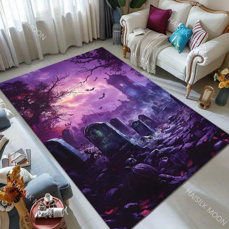 Spooky Grave Halloween Theme Carpet for Living Room Bedroom Bedside Floor Mat Cloakroom Kids Activity Area Rugs Festive Decor