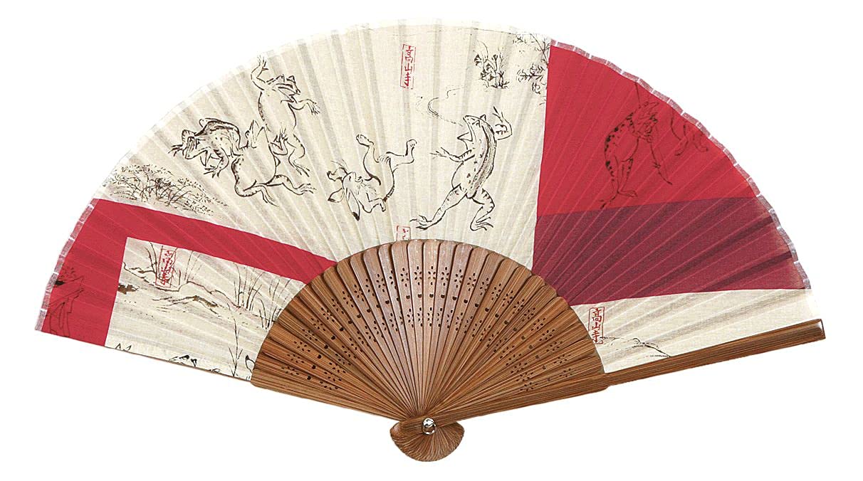 

Складной веер Yamamoto Jin Shoten Choju Jinbutsu Giga A Красный японский узор [Kyosai] [4729-A]