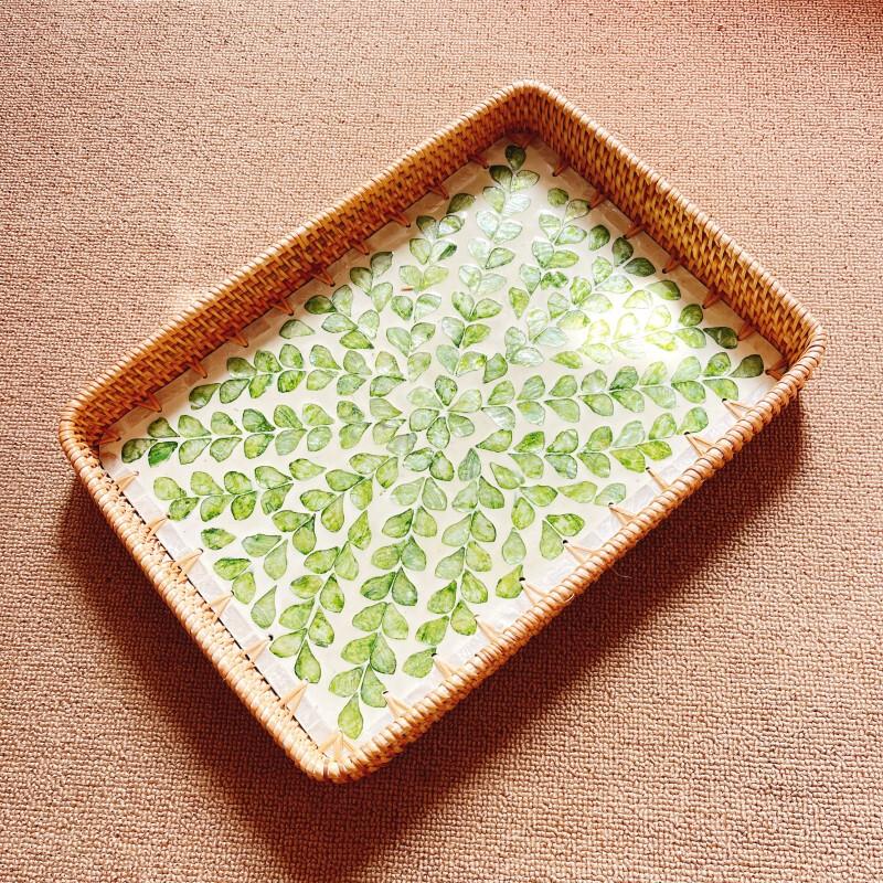Handwoven Rattan Shell Serving Tray