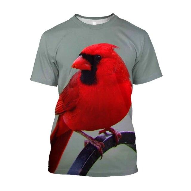 

Модні чоловічі футболки з 3D-принтом кардиналів Повсякденні мішкуваті кумедні топи з зображенням птахів Естетичний світлий академічний одяг Нові футболки XS