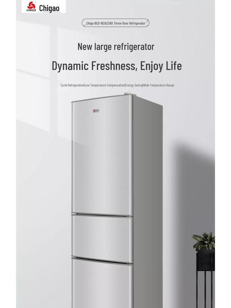 Chigo 57-239L Three-Door Refrigerator: Household Preferred, Large Capacity, First-Class Energy Efficiency, Multi-Temperature Zones.