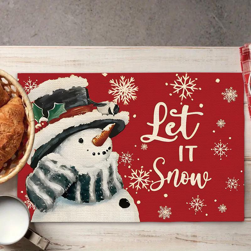 2024 Fete de masă din in de Crăciun - Decor de sărbători festive, izolate, design imprimat