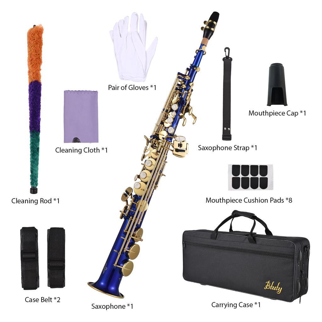 Btuty Brass Straight Soprano Sax Saxophone Bb B Flat Woodwind Instrument for Student Beginner