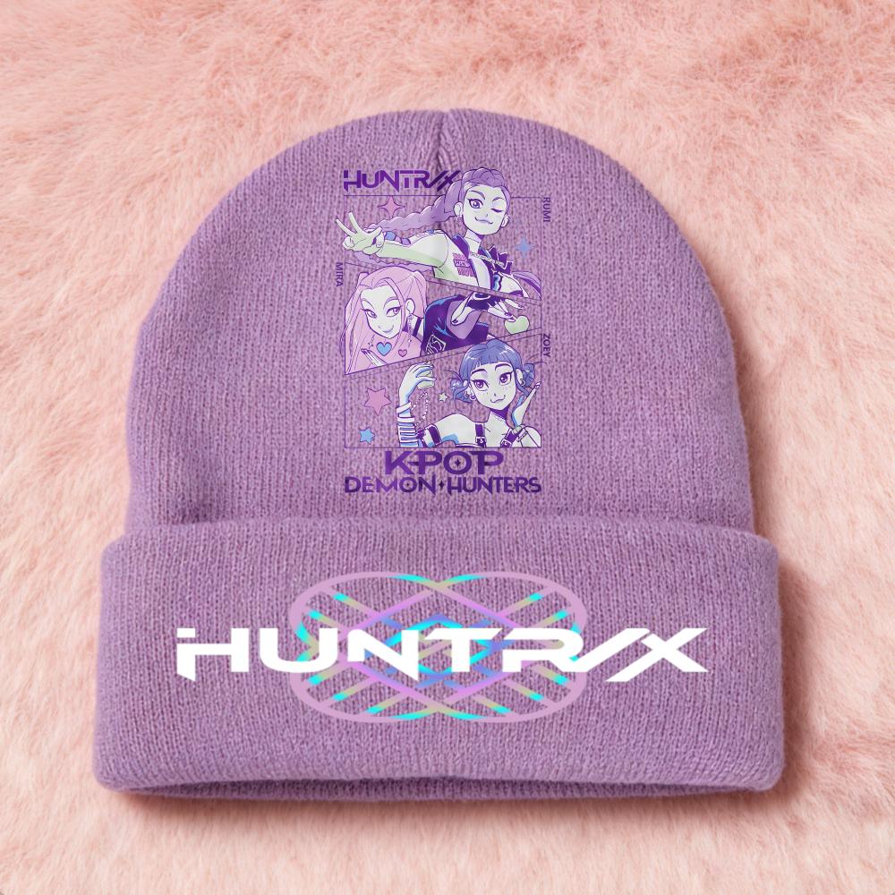 KPOP Demon Hunters Cute And Charming Cartoon Printed Children Knit Beanie Warm Cold Season Cap Girls Outdoor Sports Birth Date Present Accessories