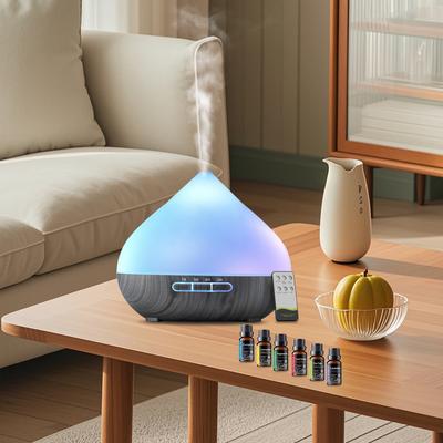 500ml Aromatherapy Essential Oil Diffuser with Remote Control, Ultrasonic Humidifier & Multicolor LED Light (6 Oils Included)