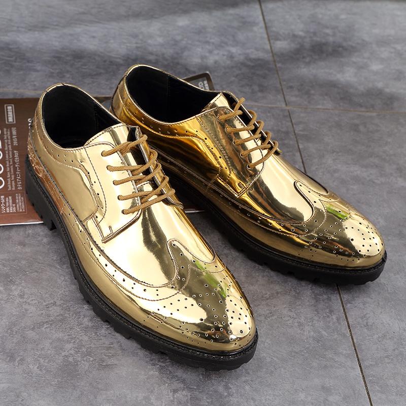 Herrformella Läderskor Lyxmode Bröllop Oxfordskor Herr Märke Herr Finskor Guldglitter Brogue Läderskor