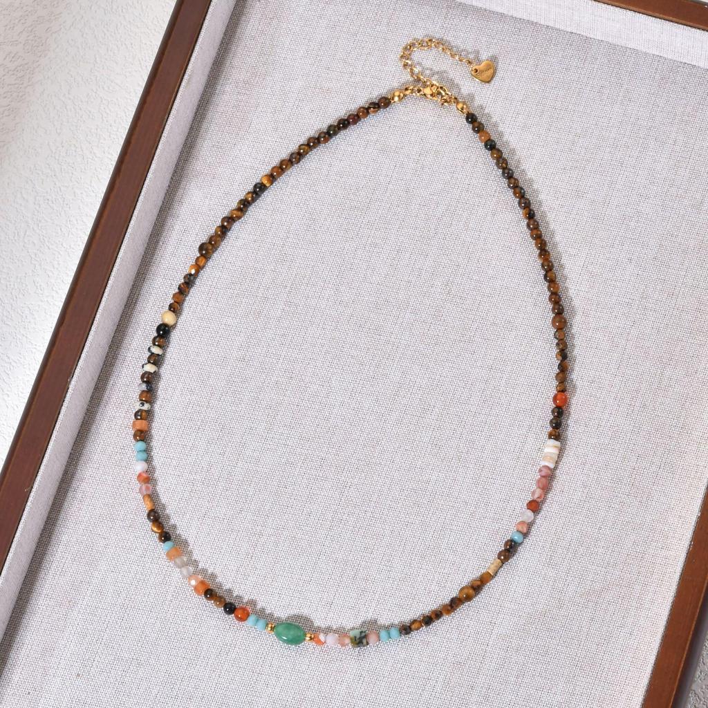 Vintage Elegance: Women's Tiger Eye Natural Stone Choker with Mixed Color Beads