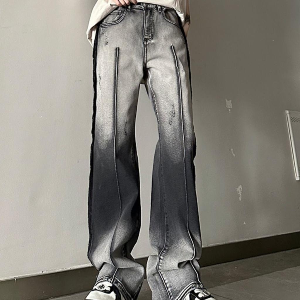 Men Zipper Gradient Washed Jeans Casual Pants for Men Y2k Men’s Trousers