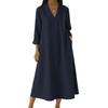 Spring New Women's Casual V-Neck Long Sleeve Cotton Linen A-Line Loose Long Midi Dress for European and American