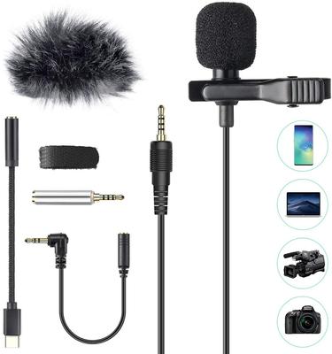 AGPTEK Pin Microphone, Clip Microphone, Condenser Microphone, Omnidirectional Mini Microphone, 4-Pole Type-C3-Pole Conversion Adapter Included,