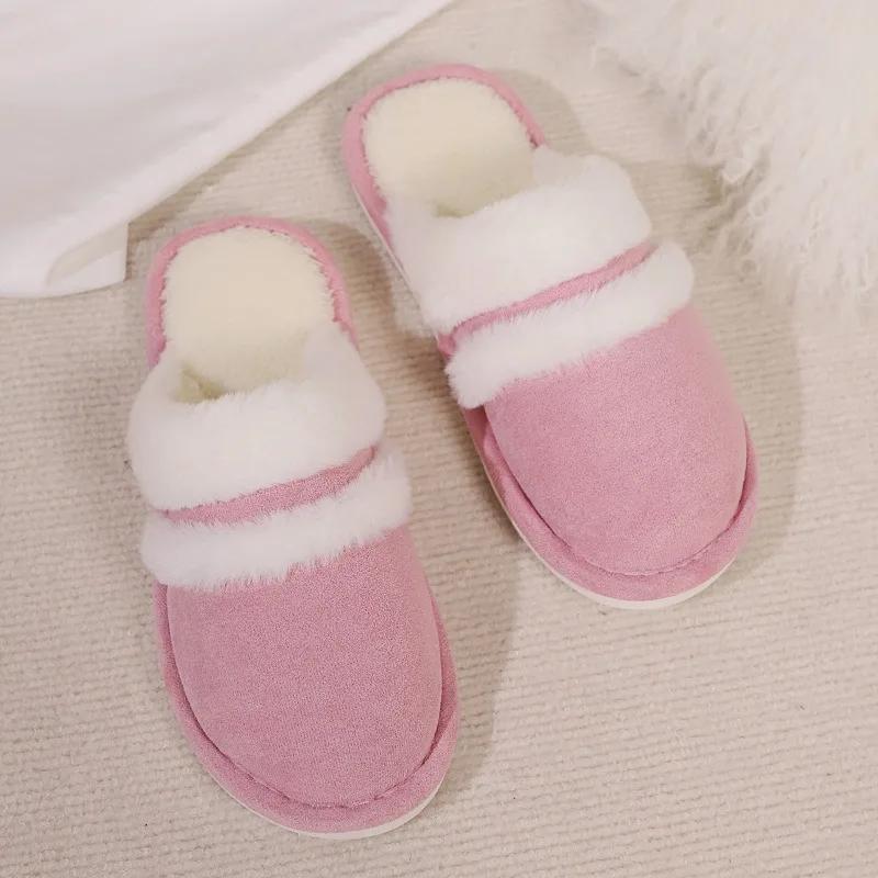 Fashion New Fur Slippers For Women Winter Fluffy Fashion Warm Thick Sole Plush Cozy Slides For Home Indoor Platform Cotton Shoes
