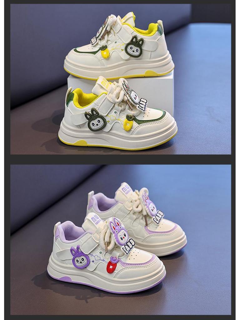 Girls' Cartoon Non-Slip Casual Skate Shoes - Spring 2026 Soft Sole White Sneakers