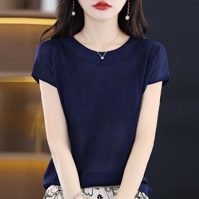 

Футболка женская IHUASU из ледяного шелка с короткими рукавами, летняя, яркая, шелковая, темпераментная, трикотажная, льняная, с О-образным вырезом, тонкая, универсальная, свободная XXL