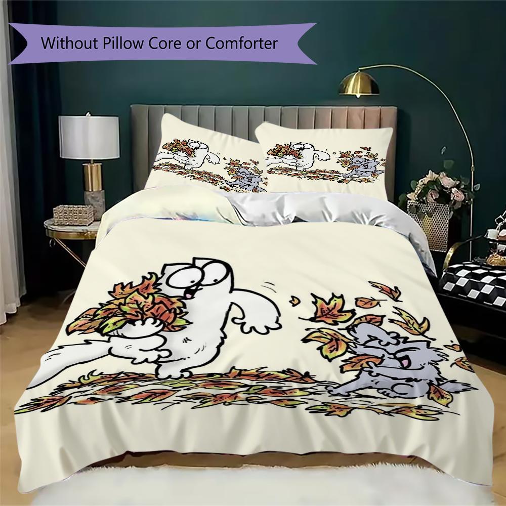 Simon's Cat Muster Bettwäsche Steppset Steppbezug Kissenbezug Heimdekoration Geburtstagsgeschenk (1 * Bettbezug + 2 * Kissenbezug ohne Füllung)