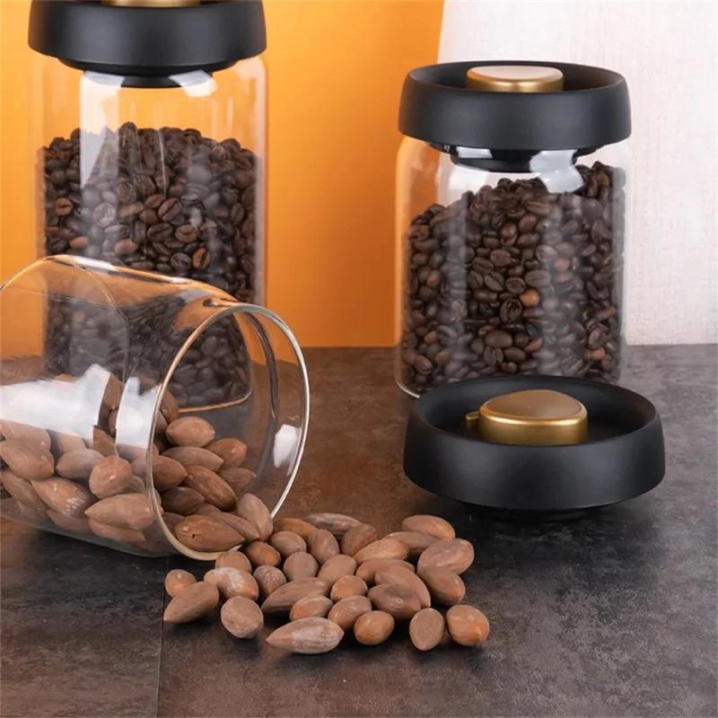 1pack Coffee Bean Storage Container Airtight Lid Sealed with Press-Down Vacuum Glass Coffee Canister,Food Storage,Coffee,Tea