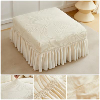 Jacquard Quadratischer Hockerbezug mit Schürze Fußhockerbezug All-inclusive Ganzjahres Fußhocker Überwurf für Wohnzimmerdekoration