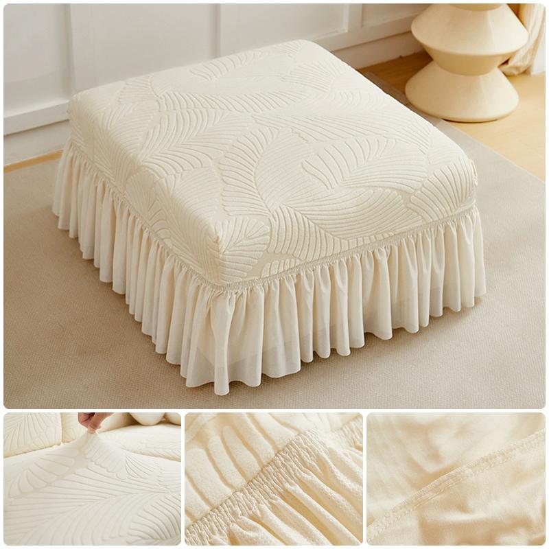 Yiran Bag Unisex Jacquard Square Ottoman Stool Cover With Skirt Footrest Cover All-Inclusive All-Season Footrest Slipcover For Living Room Decor