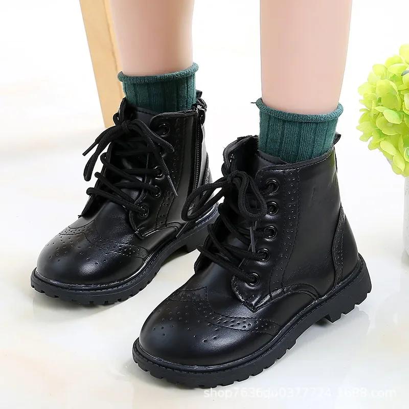 Jungen Stiefel Mädchen Flut Stiefel Schwarz Leder Klassische Kinder Stiefeletten Größe 21-37 Überkreuzte Kinder Flut Stiefel Weich Herbst Neue