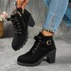 Women'S Mid-Heel Ankle Boots with Side Zipper - Comfortable Faux Cover, Decorative Buckle Design, All-Season Versatile Casual Shoes for Casual Attire