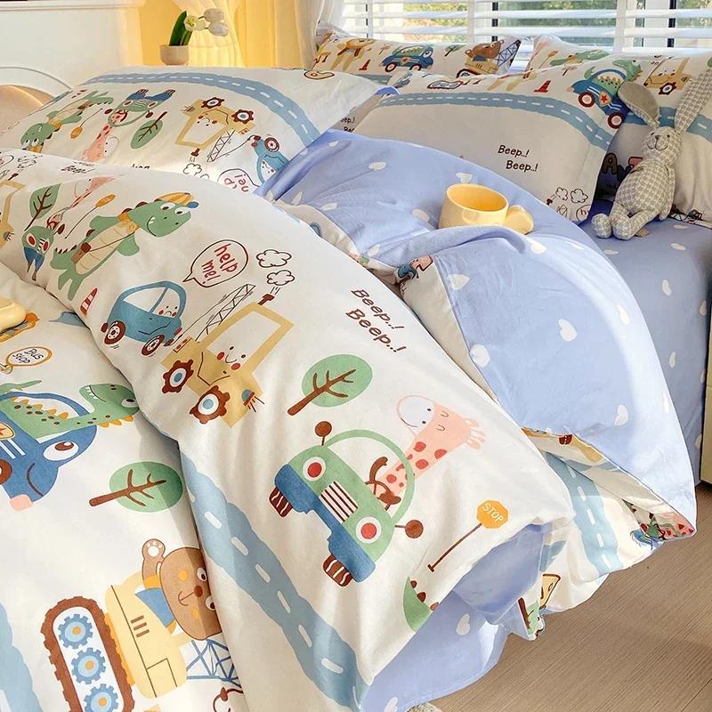 

Cartoon Car Duvet Cover 100 Cotton Cute Dinosaur Bedding Set for Boys Girls Soft Reversible Comforter Cover 3 Piece Crib 120x150cm