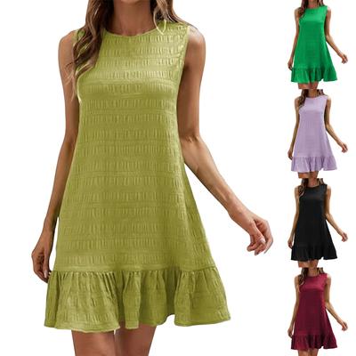 Vestido Colete Moda Feminina Sem Mangas com Barra de Babados Gola Redonda Vestidos Casuais para Cobrir