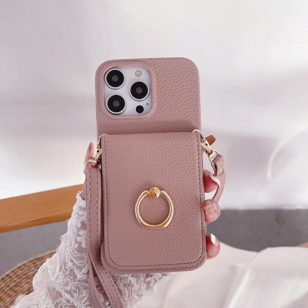Ring Stand Phone Case For iPhone 17 Air 16 15 14 Plus 13 12 11 Pro Max Pocket Credit Card Holder Crossbody Lanyard Leather Cover