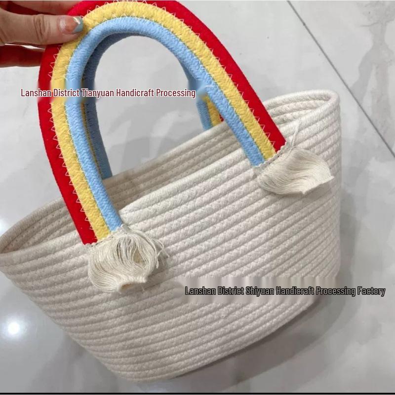 Dětský koš Duha a mrak: Tkaná bavlněná šňůra kabelka & Narozeninový suvenýr