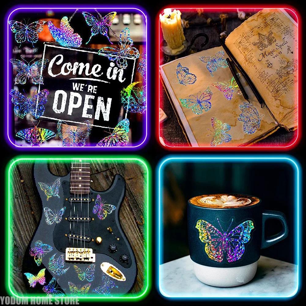 100pcs Holographic Laser Butterfly Stickers For DIY Guitar Scrapbooking Suitcase Water Bottle Phone Laptop Skateboard