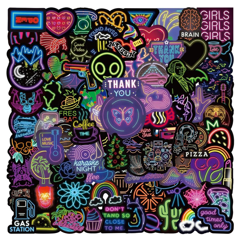 100-200 Neon Doodle Stickers Decorate Suitcase Notebook Skateboard Water Cup Waterproof Stickers