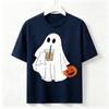Halloween Ghost Coffee Lover Gift T-Shirt Fall Halloween Casual Graphic Tee