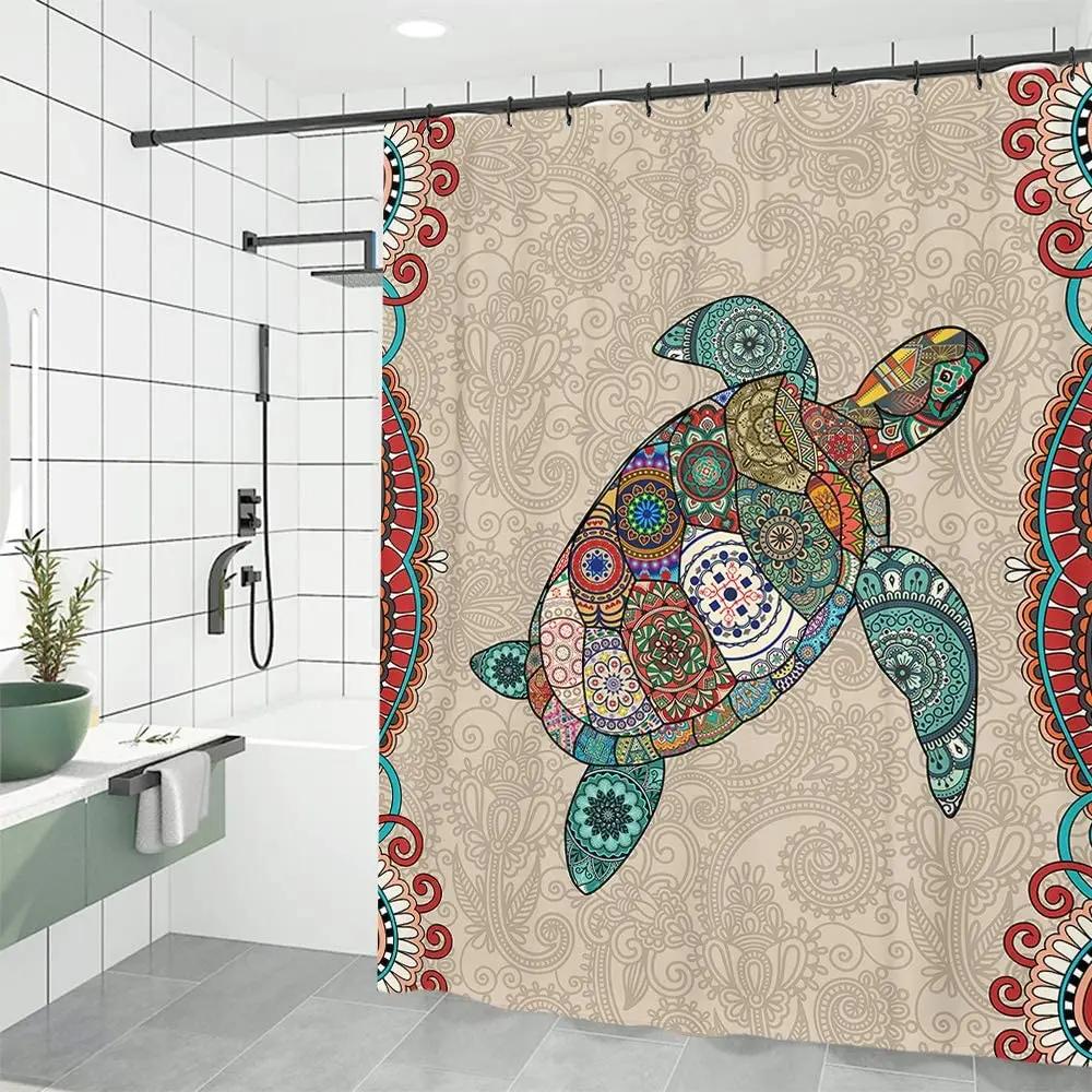 

Sea Turtle Shower Curtain Waterproof Boho Bathroom Curtains Colorful Ocean Fabric Shower Curtains Hooks for Bathroom Decorations W90XH180cm