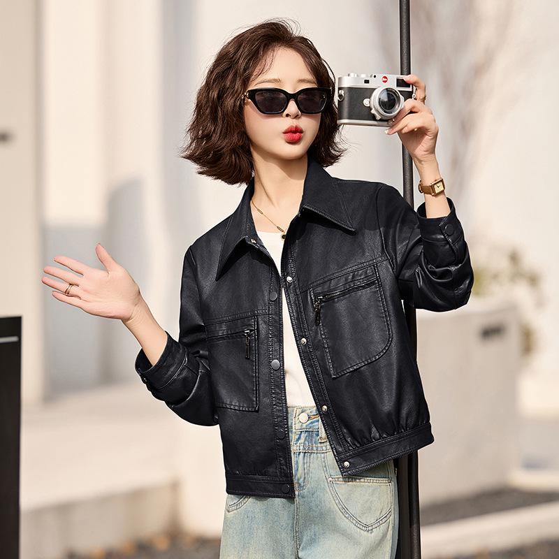 

Женская мотоциклетная куртка из искусственной кожи - Коллекция весна/осень 2025, Короткая, Универсальная, Стильная, ZH1165 XL (for 115-125 lbs) чёрный