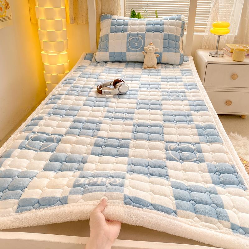 Milk Fleece Mattress Pad with Anti-Static Layer, Foldable Thermal Topper for Dorm Bed - 90x200cm To 200x220cm Machine Washable