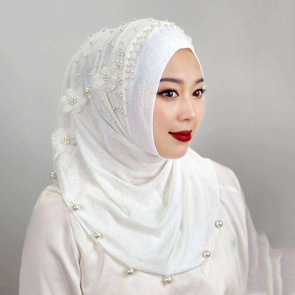Solid Color Ramadan Hijab Elegant Head Wrap Cap Fashion Islamic Headscarf  Outdoor