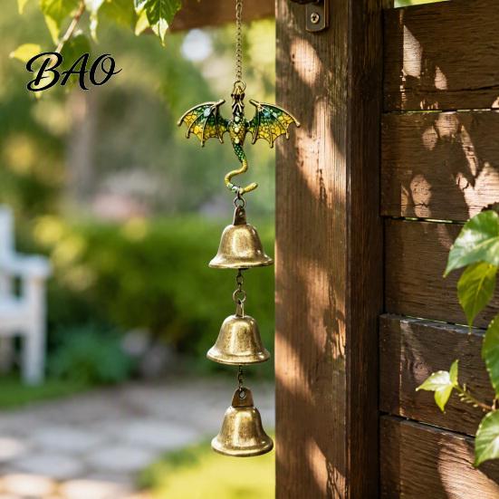 Entrance Door Hanging Retro Dragon Bells, Metal Flying Wind Chime, Rustic Christmas Home Decor Fantasy Outdoor Garden Ornament for Patio Porch