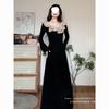 French Hepburn New Long-sleeved Autumn and Winter New Thin Lace Temperament Long Dress Black Dress